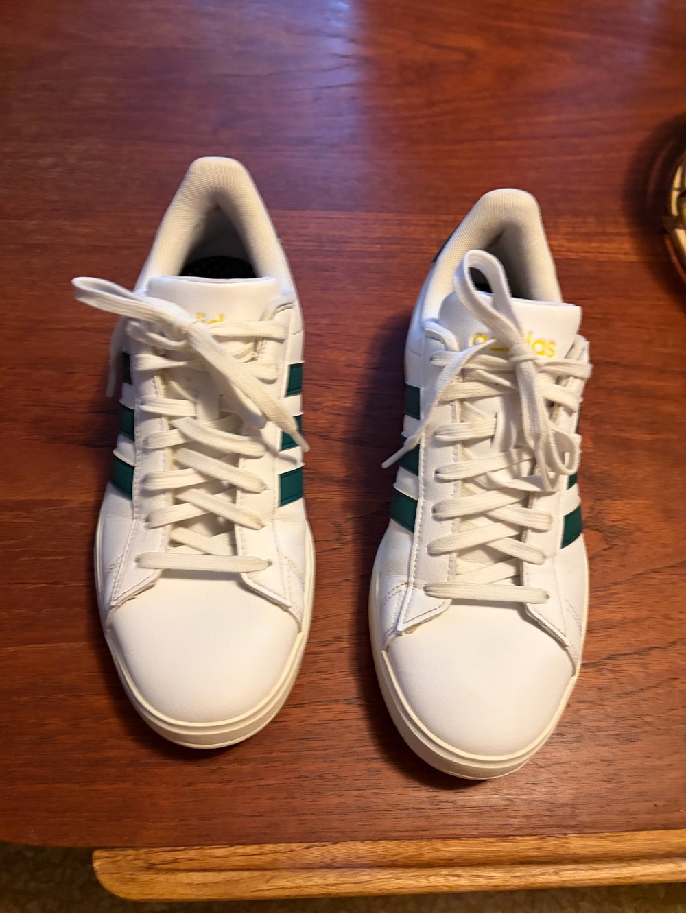 adidas White Sneakers with Green Stripes